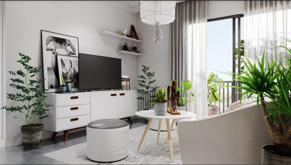 mẫu thiết kế nội thất phòng khách màu trắng